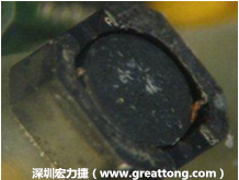 使用銀(Ag)鍍層的電源電感器(Power Inductors)，經(jīng)過推力測試后，零件端點上已經(jīng)看不到任何鍍層的痕跡了，所以其耐推力就比較小。