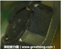 使用銀(Ag)鍍層的電源電感器(Power Inductors)，經(jīng)過推力測試后，零件端點上已經(jīng)看不到任何鍍層的痕跡了，所以其耐推力就比較小。