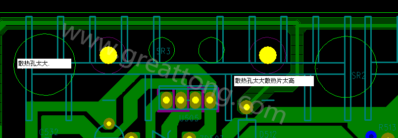 PCB設(shè)計中，散熱孔散熱片設(shè)計不當(dāng)，造成很多電源板斷裂