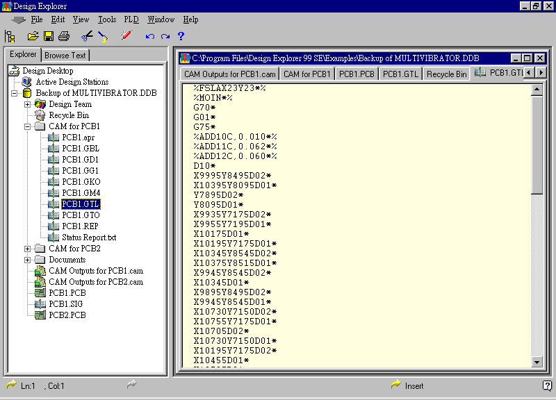 要檢查各Gerber輸出文件，則在瀏覽器中打開CAM Output for PCB1，即可看到一系列Gerber輸出文件。