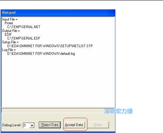 系統(tǒng)彈出一個輸出窗口，點擊 Accept Data。完成后點擊“確定”，再點擊“Done”關(guān)閉輸出窗口。退出 Omninet for Windows。
