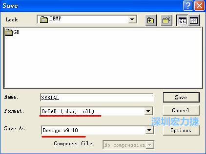 選擇菜單 File－Save As，輸出格式選 ORCAD 9.10。