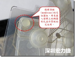 橡膠薄膜(membrane)的定位圓柱，可以用來塞入塑膠上的橢圓形孔洞，最為緊配的定位之用。