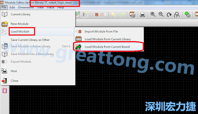 進(jìn)入Module Editor去載入其他Footprint(Module)進(jìn)來， 從目前的Active library (不過要先選取一個Current library ) 載入Module 或從目前正在編輯的PCB載入Module。
