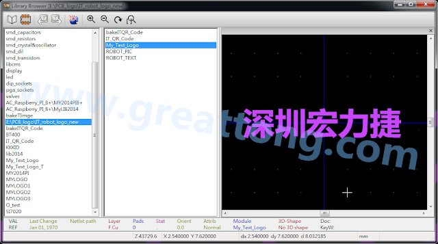 進(jìn)行相同的程序， 目前這個Library IT_robot_logo_new.mod就包含了多個footprint于其內(nèi)。